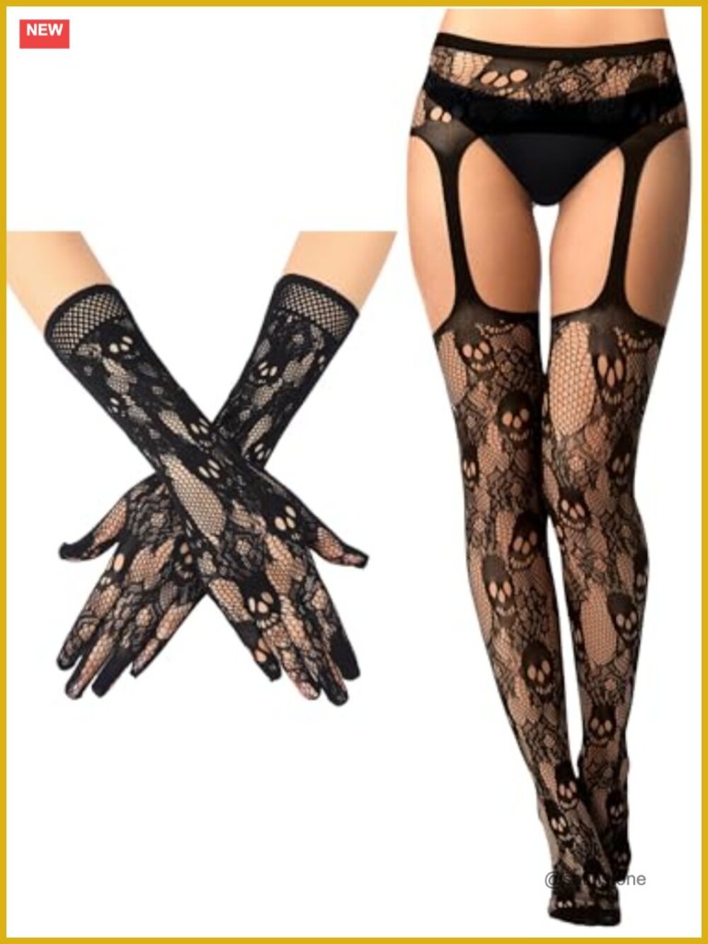 Lace Gloves and Fishnet Stockings Set Nylon Spandex Thigh High Garter